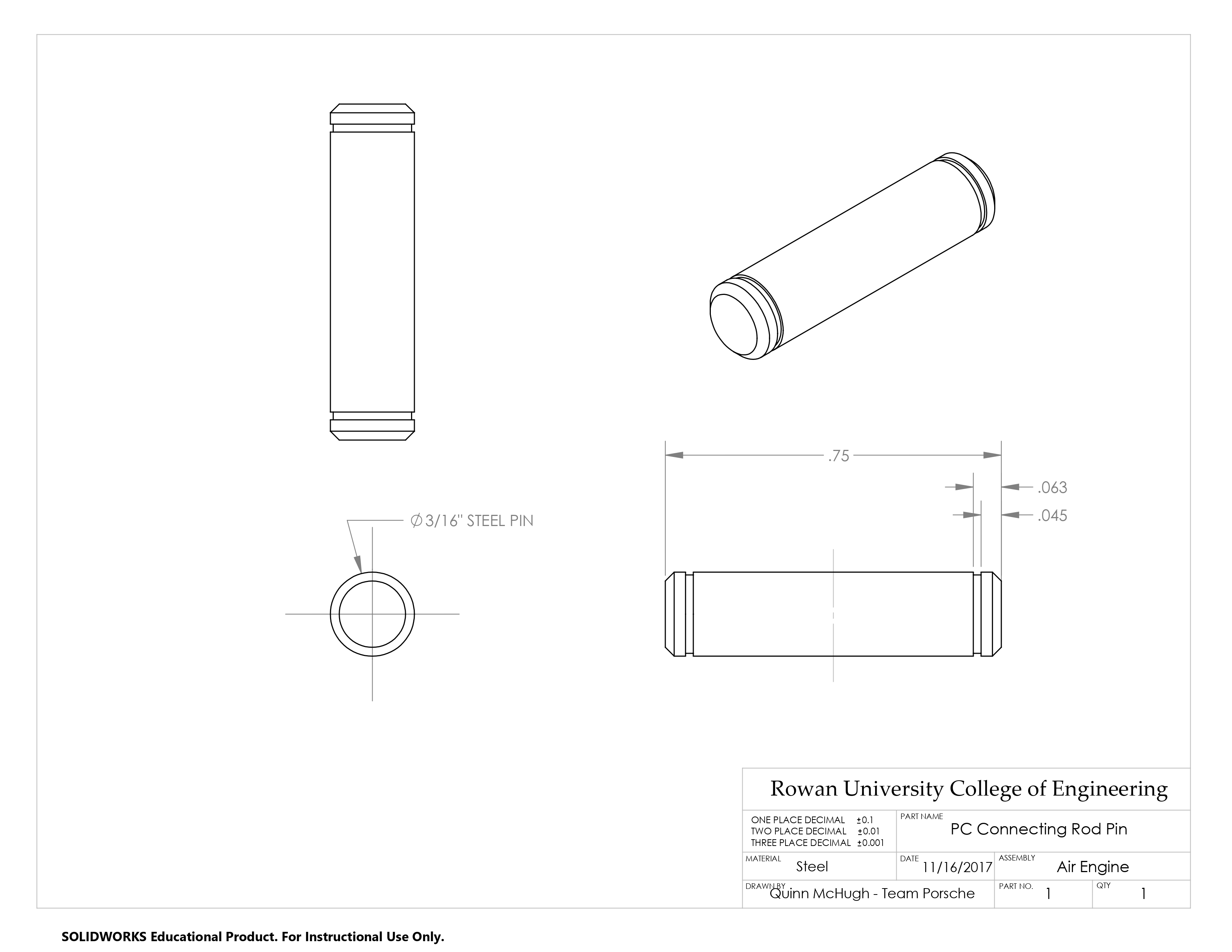 CAD Drawing - Power Cylinder Connecting Rod Pin
